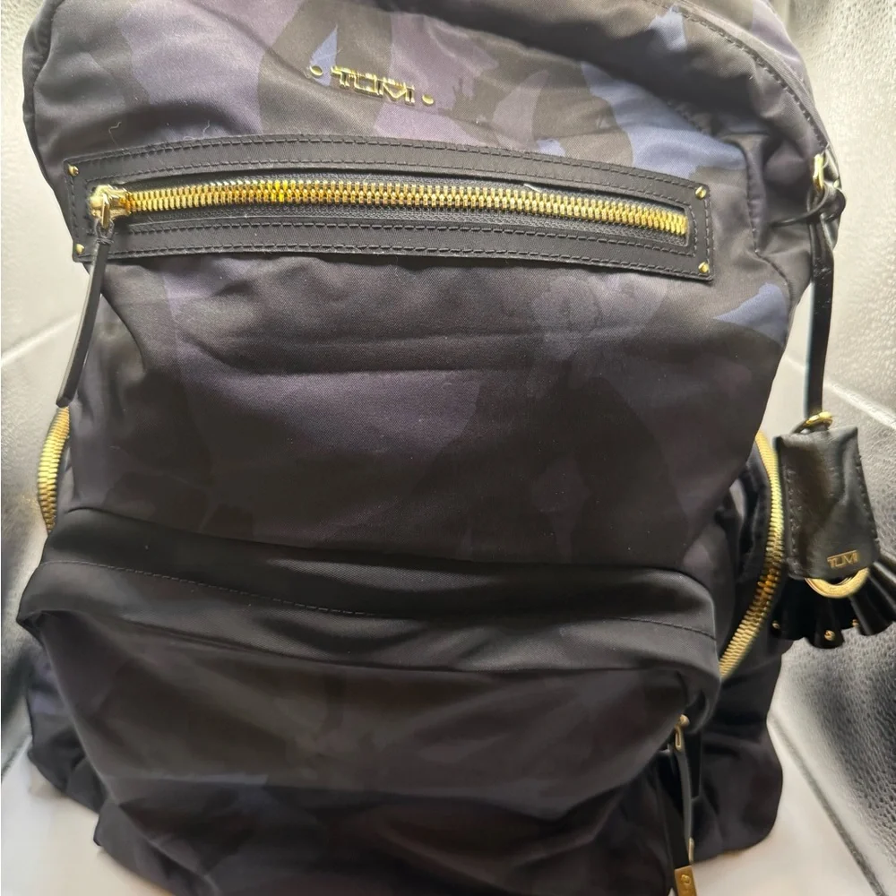 Tumi Navy and Black Floral Print Backpack